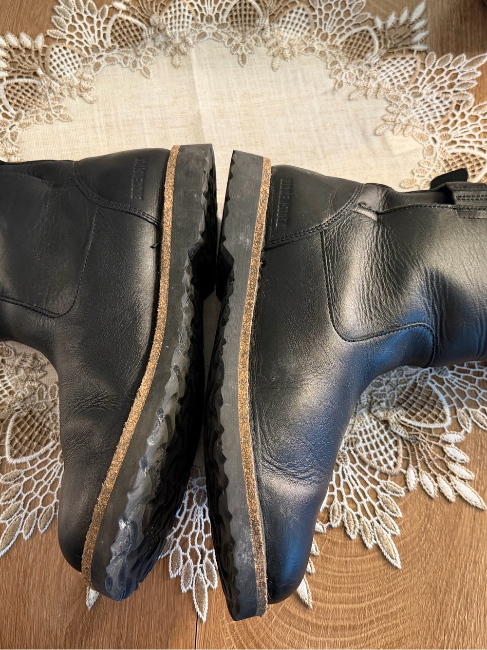 Women’s Birkenstock Uppsala Shearling Mid High Black Smooth Leather Buckle Boots - Picture 4 of 10